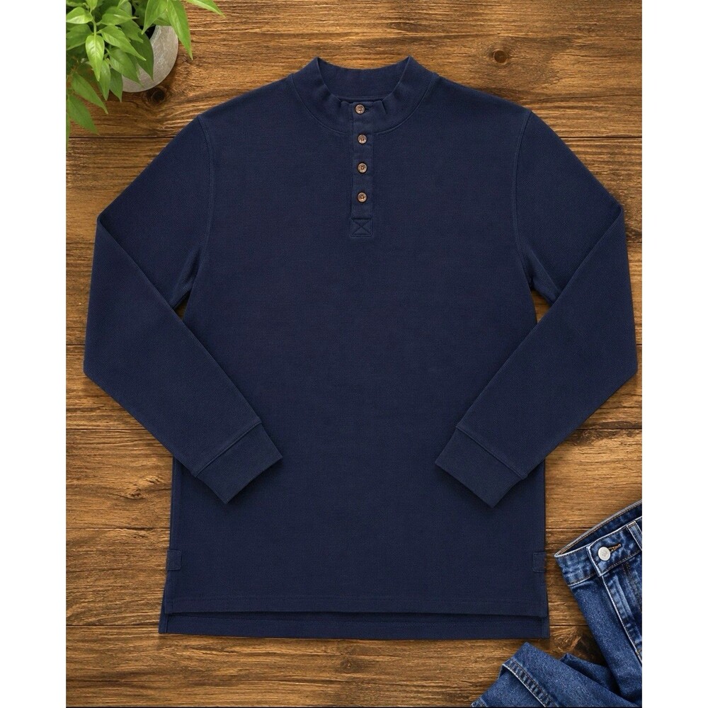 Duluth Trading Co XL Trim Fit Navy Longtail Henley Shirt Stretch Cotton
